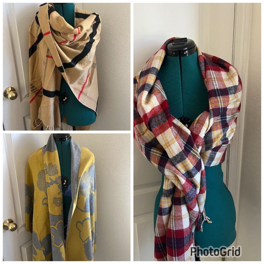 Bundle of 3 warm pashmina throws scarf assorted styles & sizes